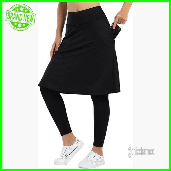 High Waisted Athletic Skort Leggings with Pockets for Yoga Running